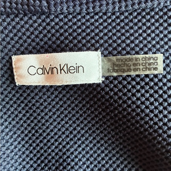 EUC Calvin Klein Navy Textured Blazer with Leather Trim - Picture 2 of 6